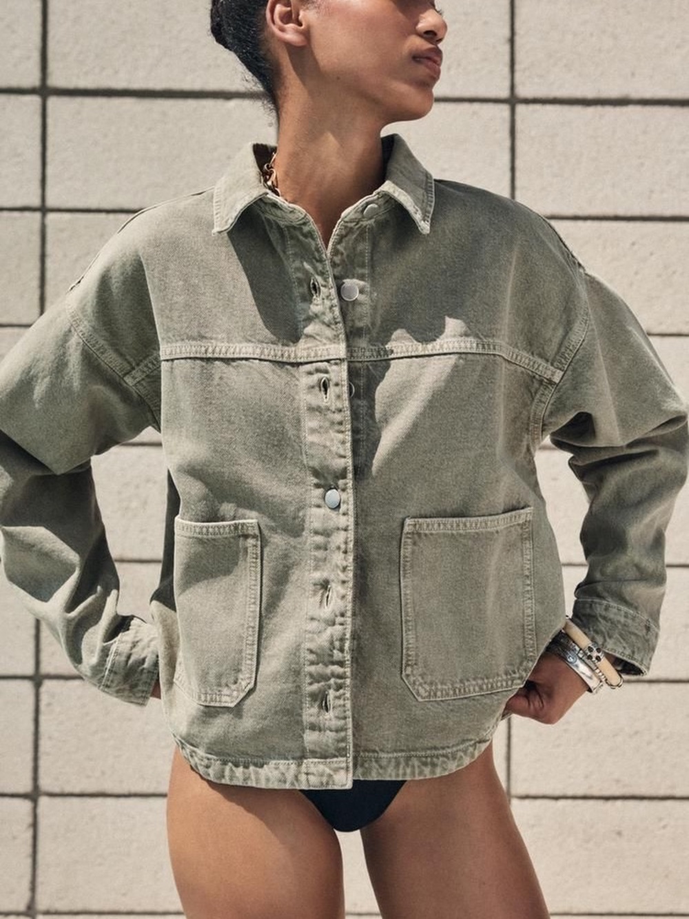 Zara Olive Green Oversized Utility Jacket - Women
